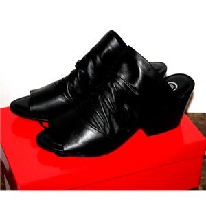 GOLO Rouched Bootie Womens 9.5 Black Slide-On Landon Leather Heel Sandals